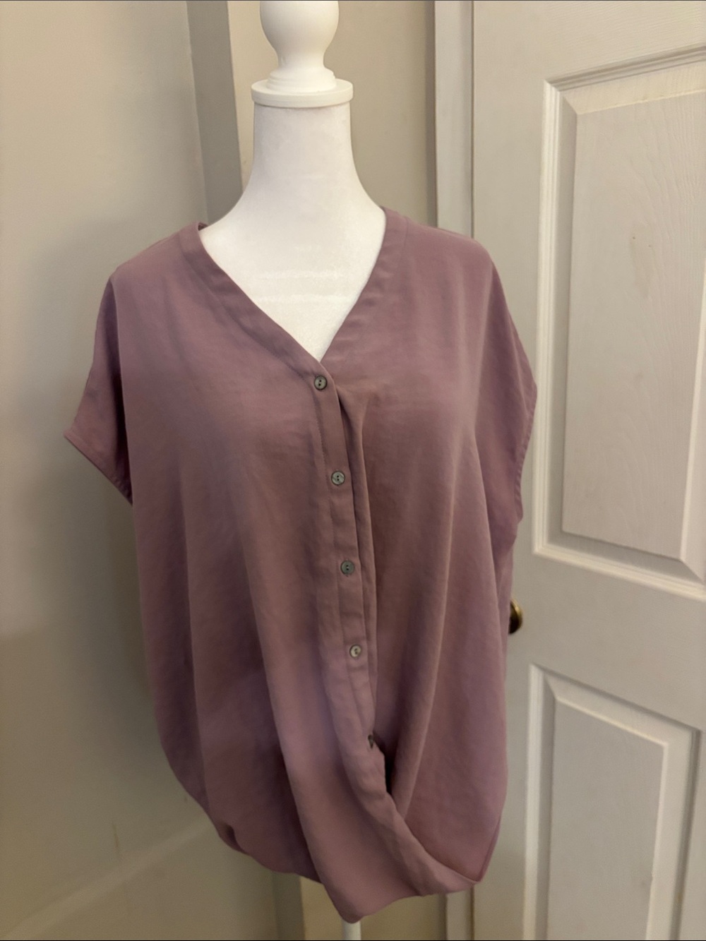 She + Sky Mauve V-Neck Button Front Blouse
